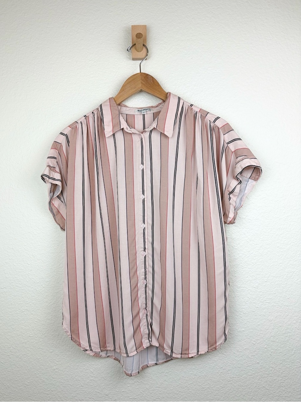Rag Poets Women’s Striped Button Down Short Sleeve Shirt Size Small